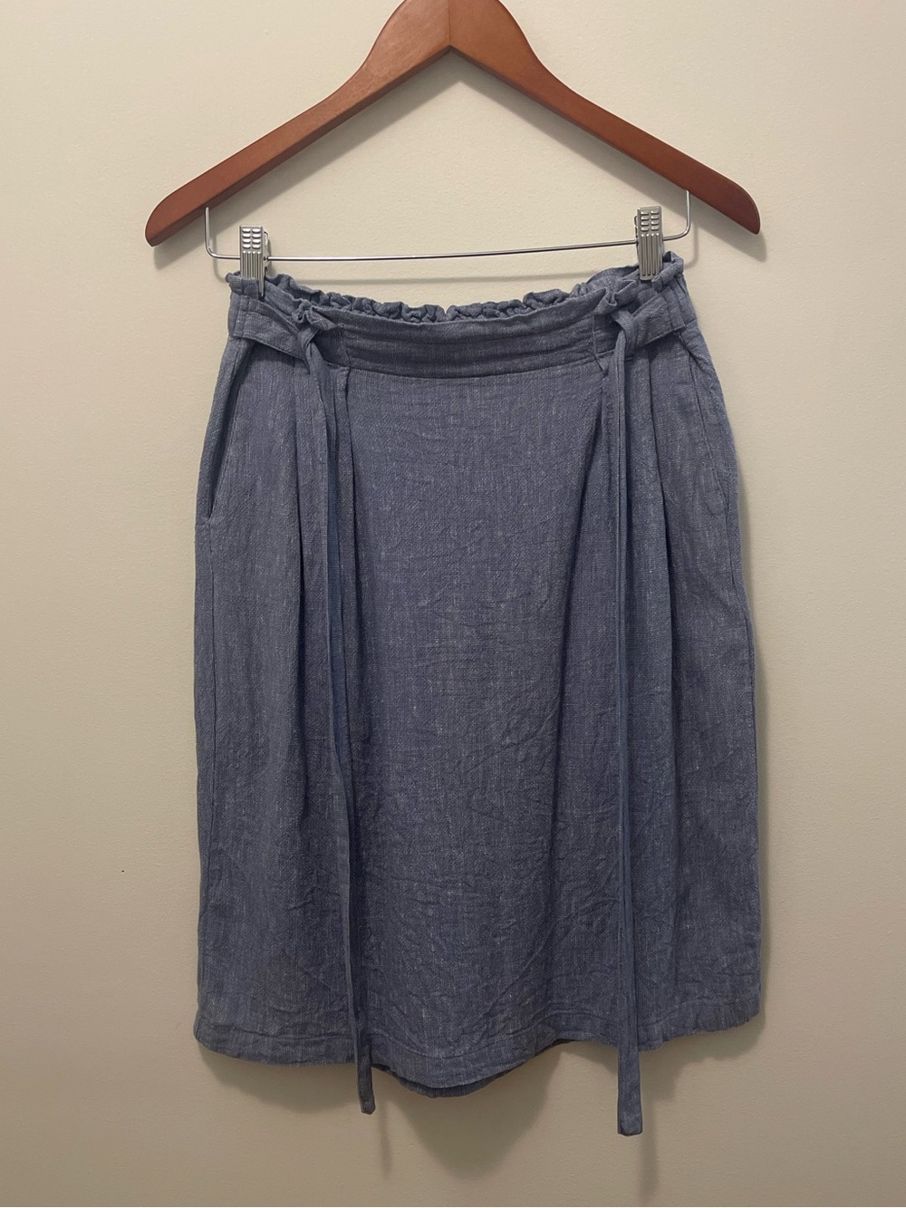 Ellen Tracy Linen Blend Midi Skirt with Tie Belt - Light Blue - Picture 2 of 9